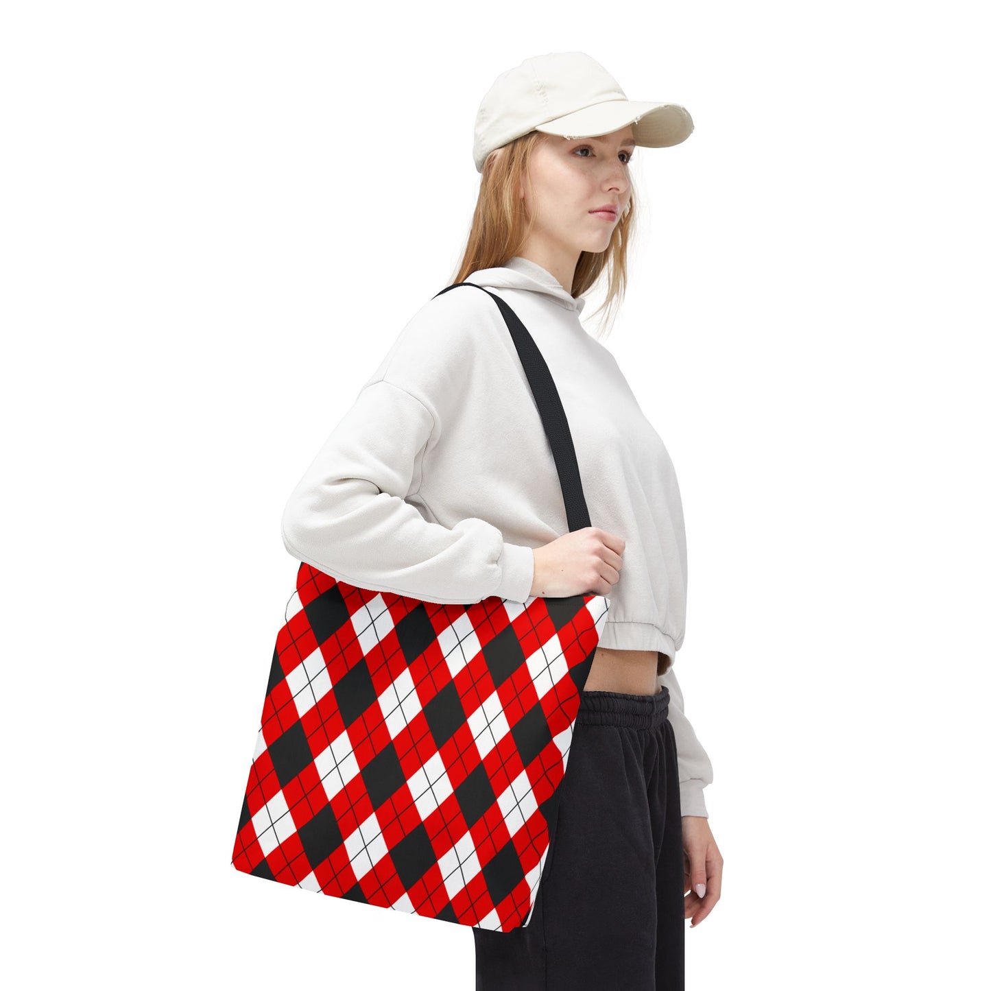 Red & Black Argyle Tote Bag, 16x16