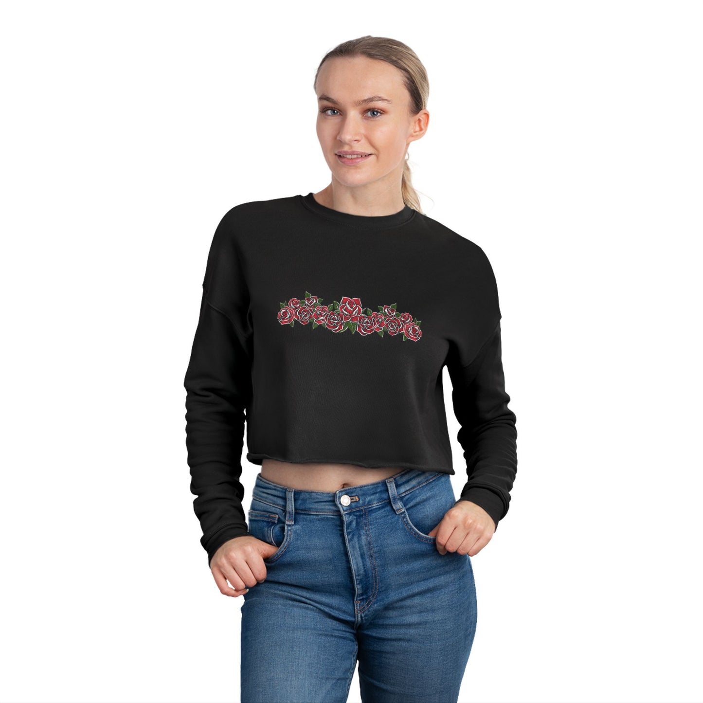 Tattoo Roses Cropped Sweatshirt