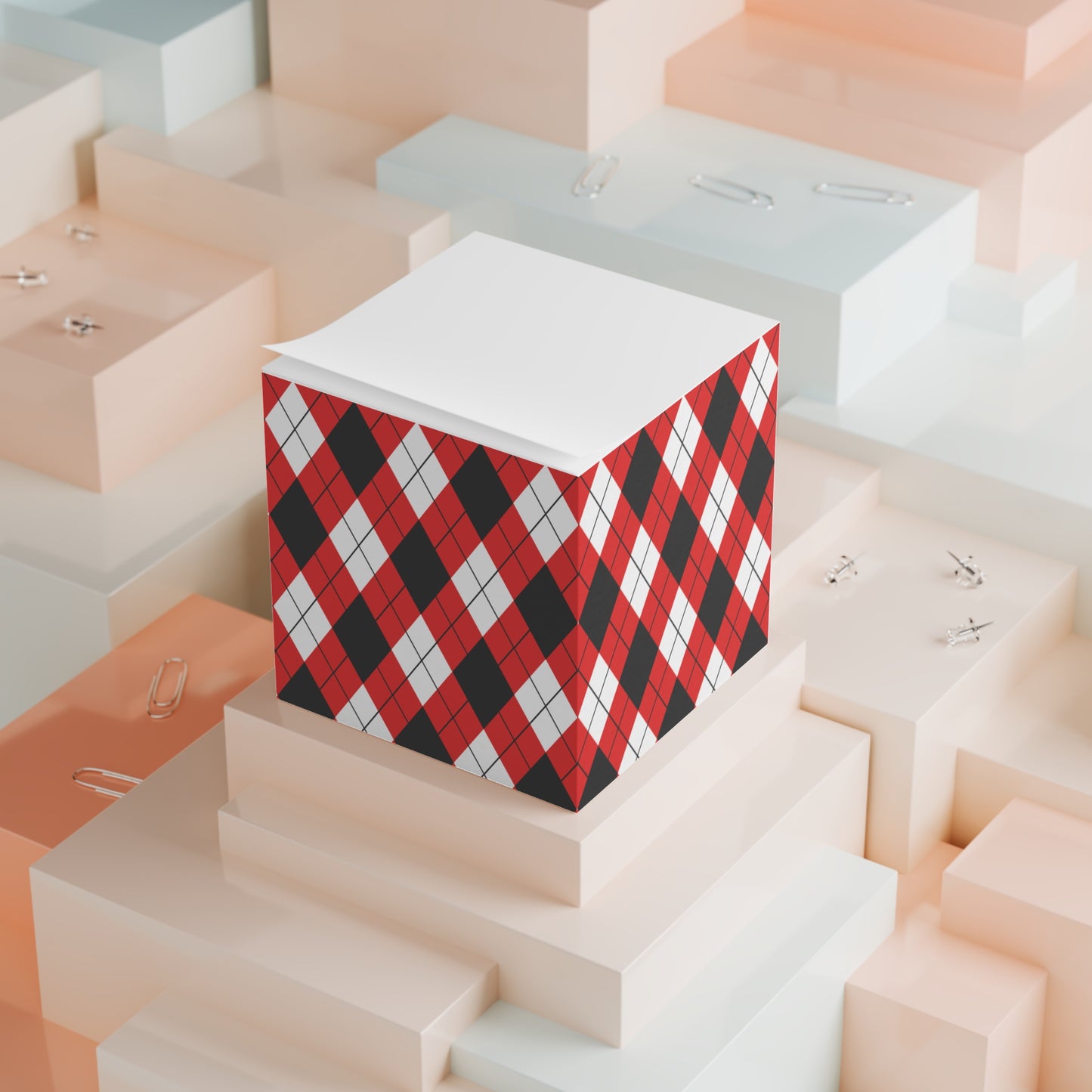 Sticky Note Cube, Red & Black Argyle Collection