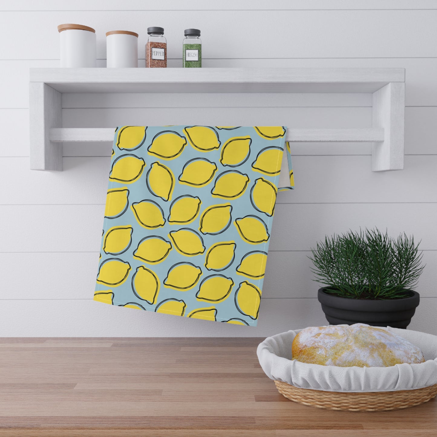 Sunny Lemon Print Tea Towel