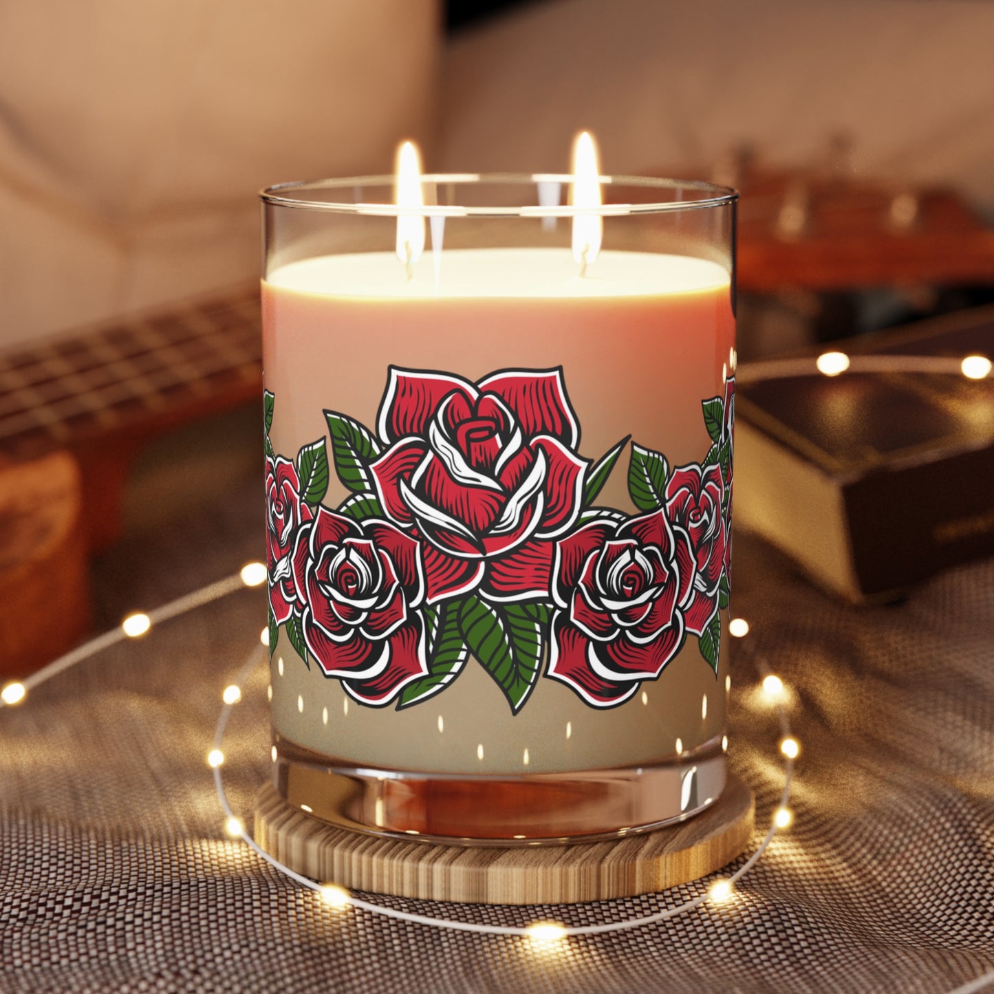 Tattoo Roses Scented Candle, White Tea & Fig, 11oz