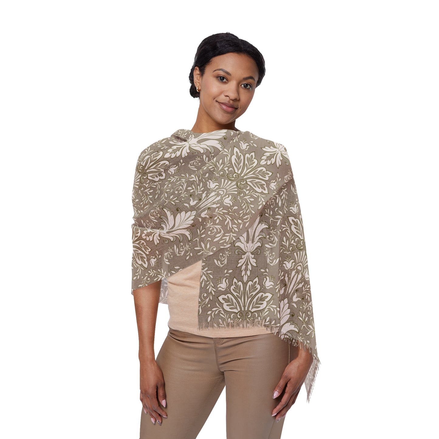 Elegant Print Light Scarf in Mocha