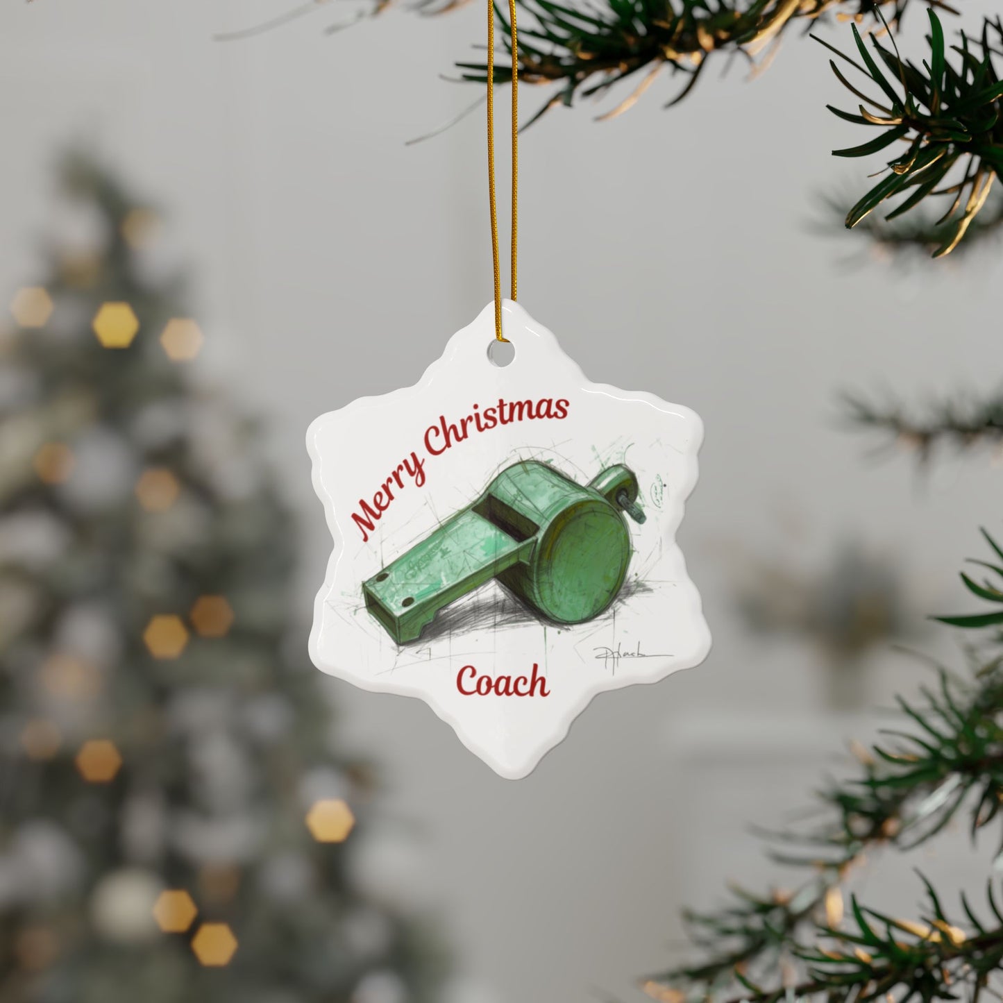 Merry Christmas Coach Ceramic Ornament
