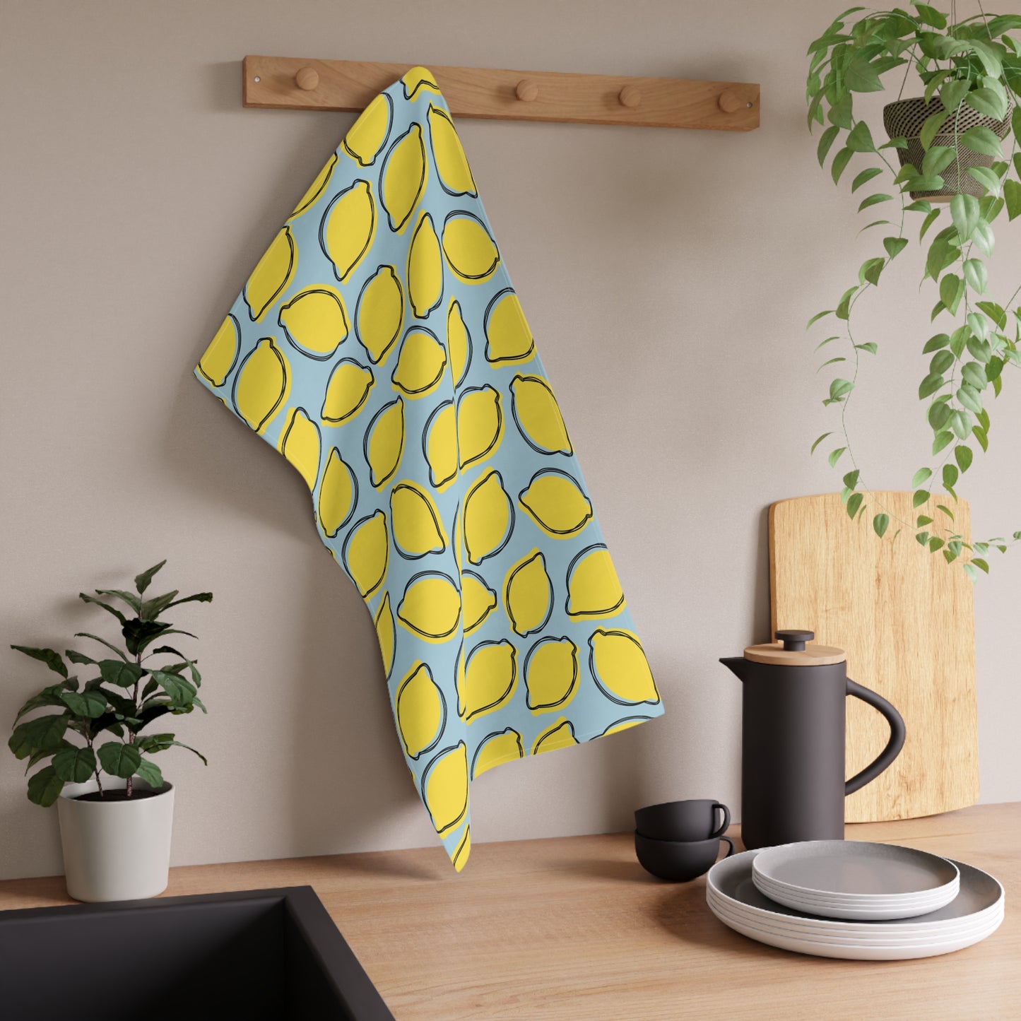 Sunny Lemon Print Tea Towel