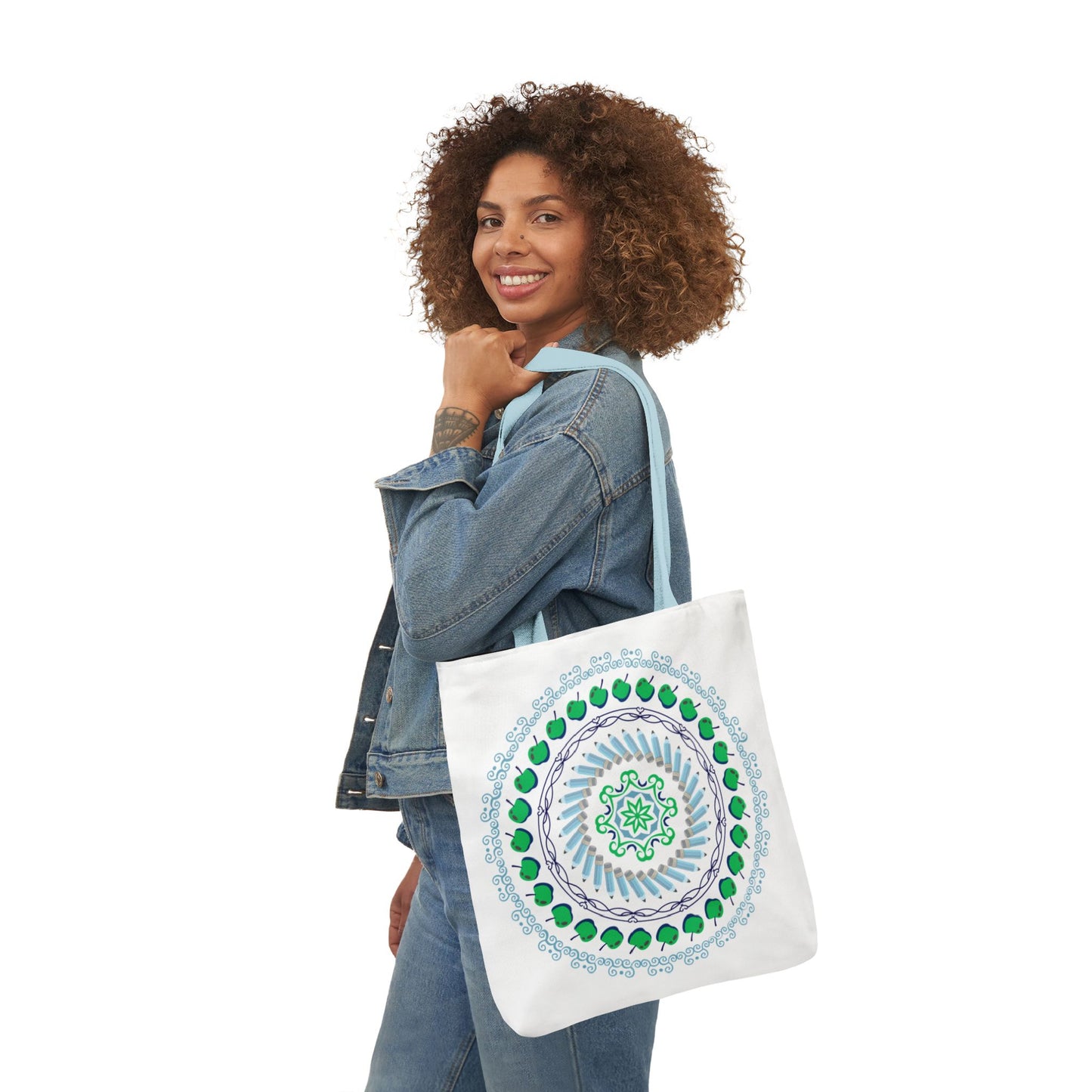 Green Apple Mandala Canvas Tote Bag, 18x18