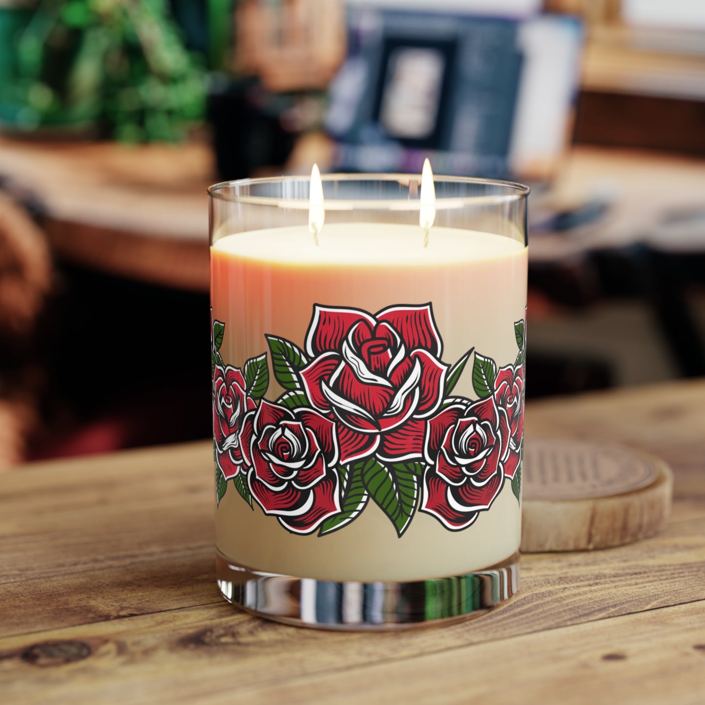 Tattoo Roses Scented Candle, White Tea & Fig, 11oz