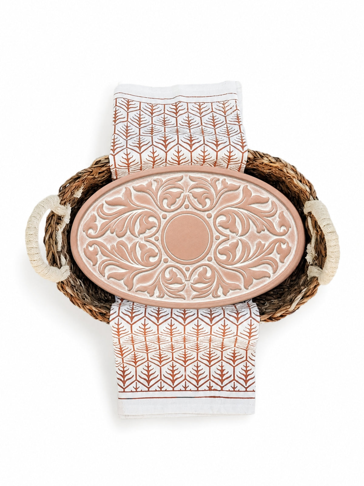 Bread Warmer & Basket Gift Set with Tea Towel - Vintage Vine Oval-4