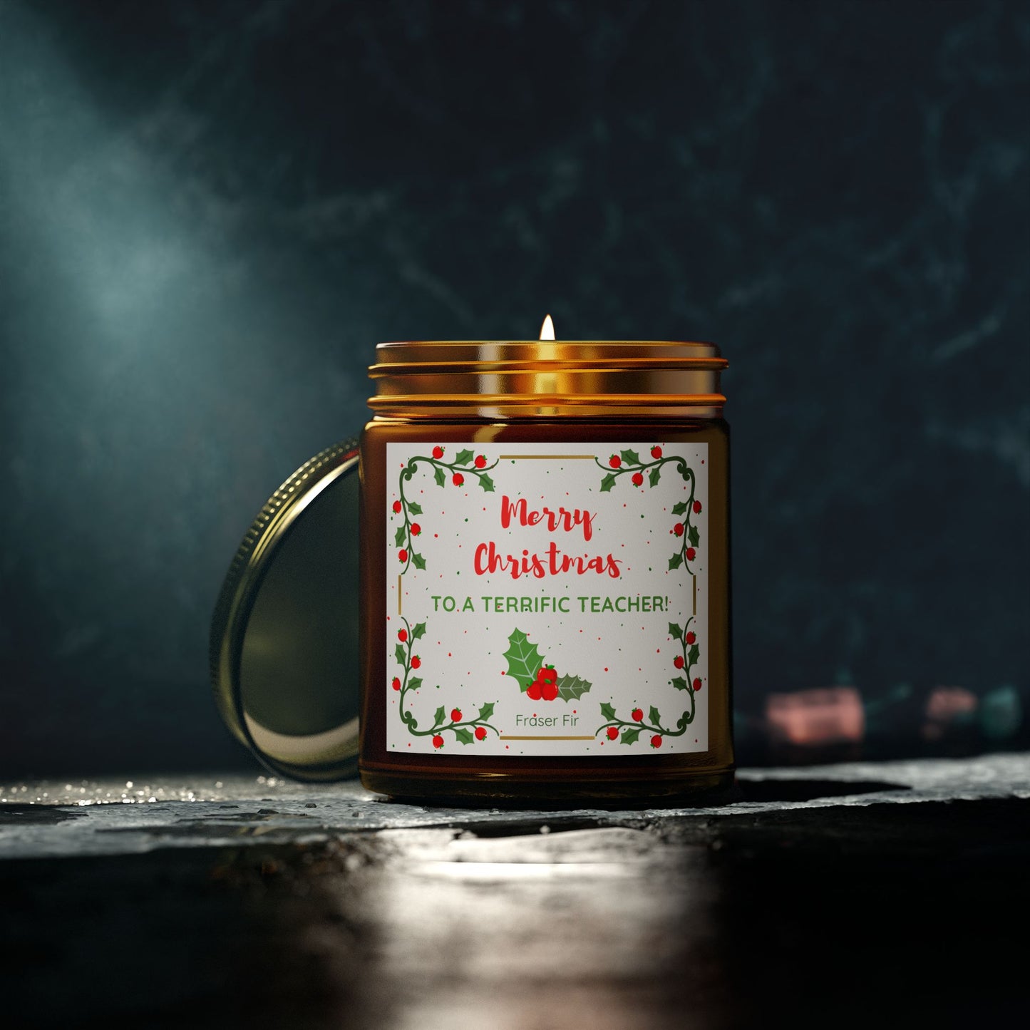 Apple Holly Christmas Candle, Fraser Fir, 9oz
