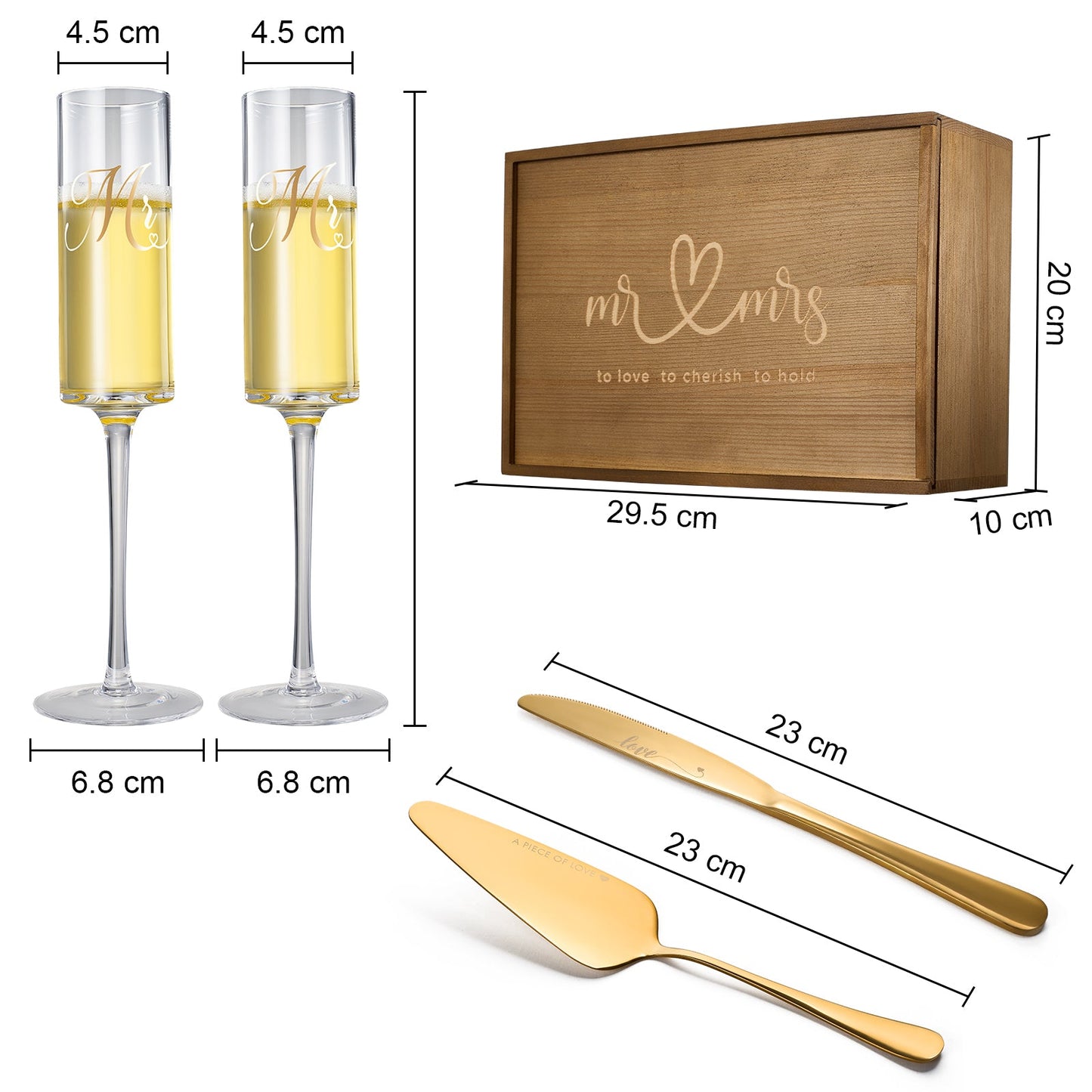 Wedding, Bridal Mr. & Mrs. Champagne Flutes GIFT BOX (Gold)