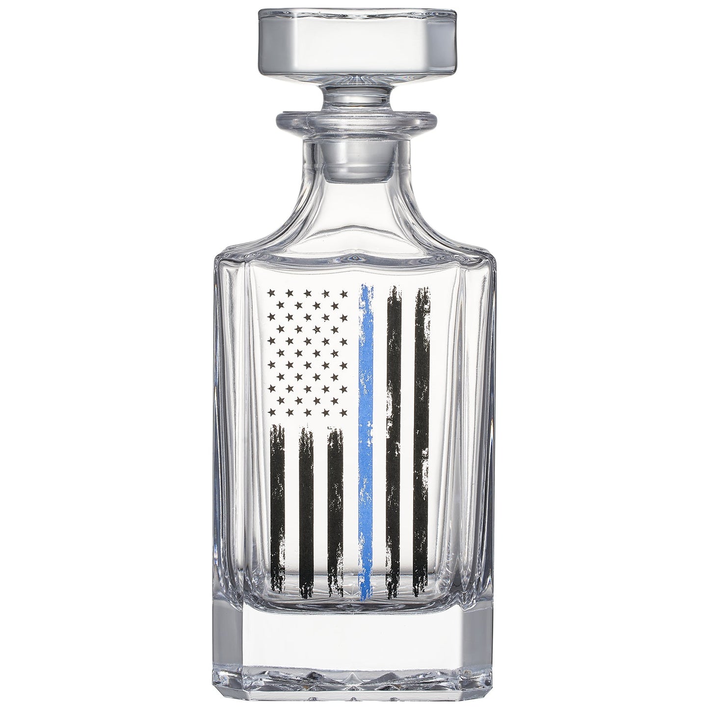 Police Tactical Blue Tattered American Flag Whiskey Decanter Gift Set | 730mL Decanter 2 Whiskey Glass | Law Enforcement Gift for Police Officer, Blue Rights, 2nd Amendment Gifts, PD Men, Dad, Him-4
