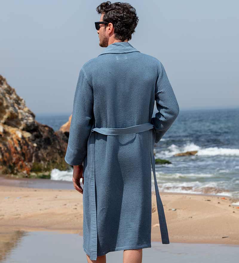 Men's Lightweight Waffle Spa Robe with Shawl Collar-9