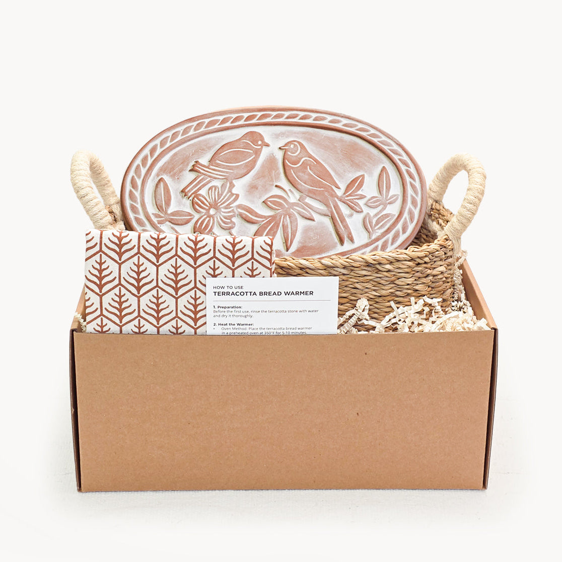 Bread Warmer & Basket Gift Set with Tea Towel - Lovebird Oval-0