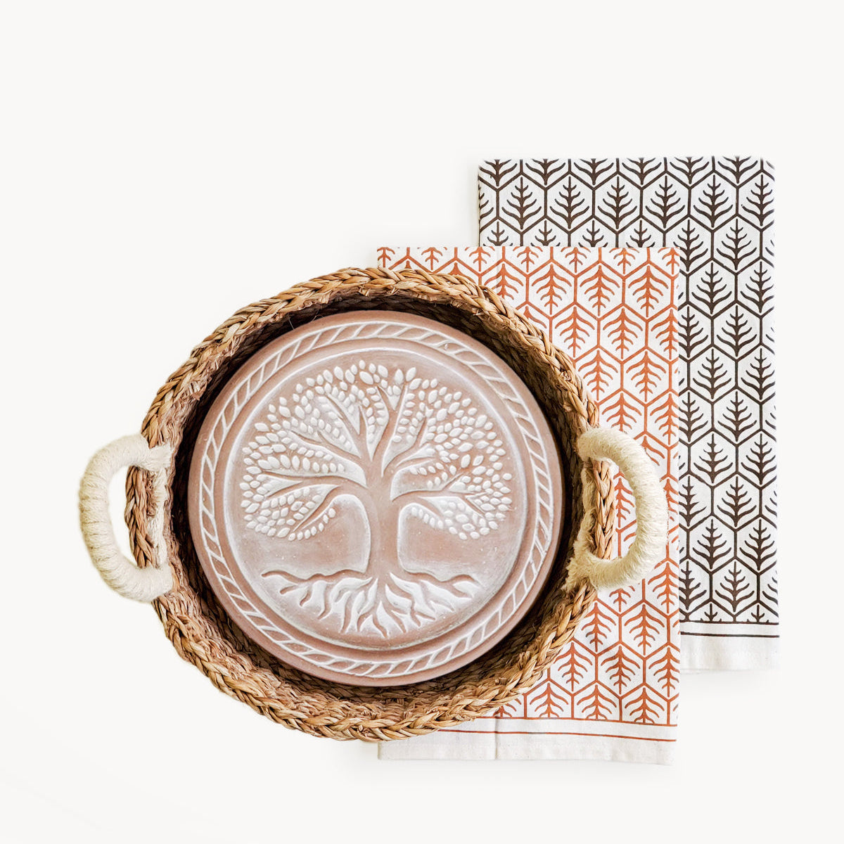 Bread Warmer & Basket Gift Set with Tea Towel - Tree of Life Round-2