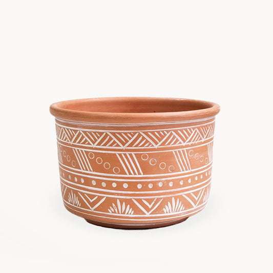 Hand Etched Terracotta Pot - Large-0