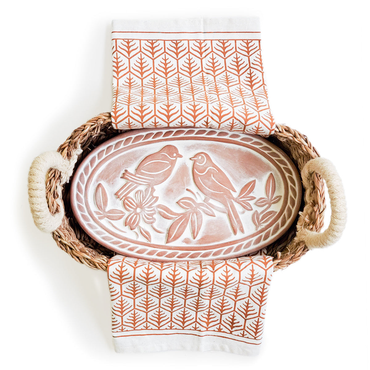 Bread Warmer & Basket Gift Set with Tea Towel - Lovebird Oval-5