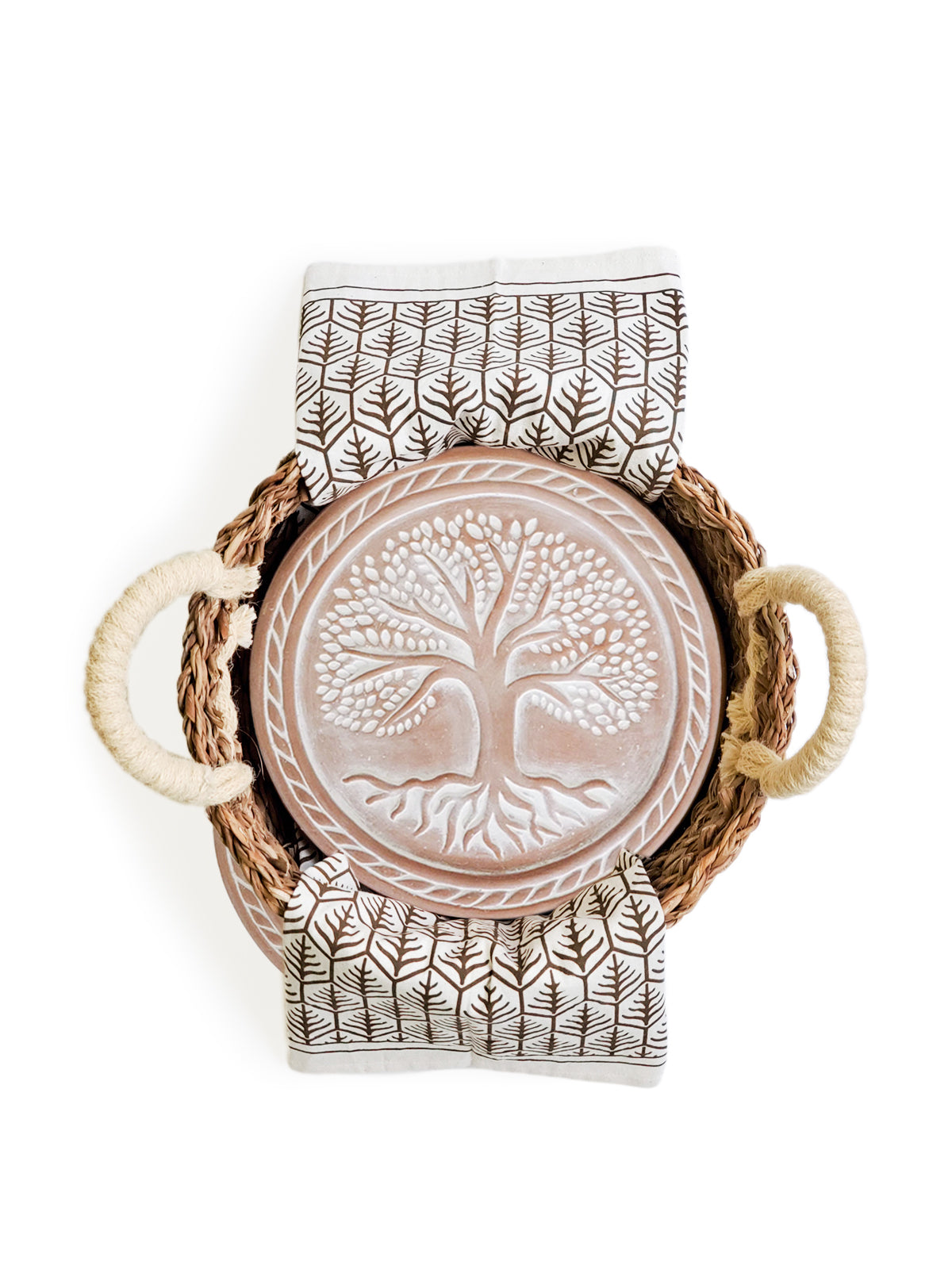 Bread Warmer & Basket Gift Set with Tea Towel - Tree of Life Round-4