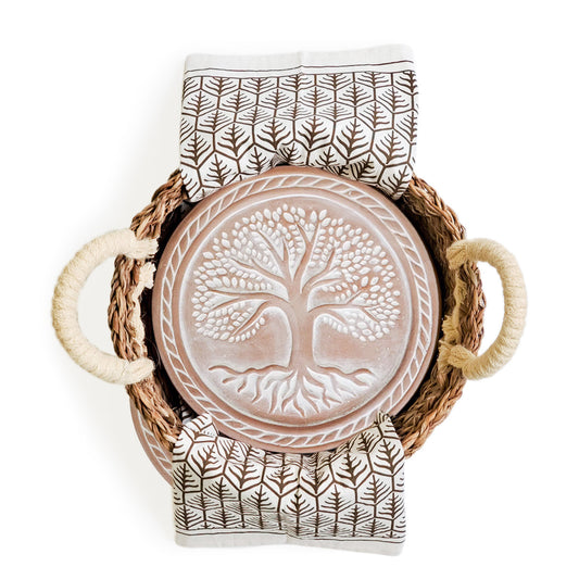 Bread Warmer & Basket Gift Set with Tea Towel - Tree of Life Round-4
