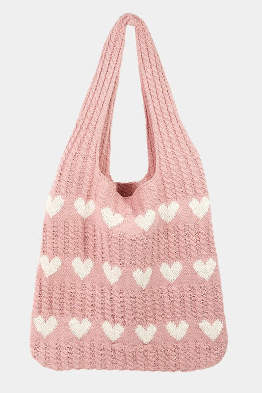 Fame Contrast Heart Crochet Tote Bag