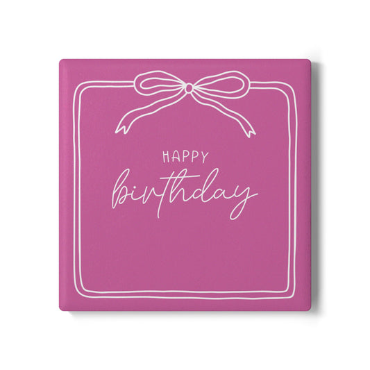 Pink Happy Birthday Ribbon Coaster