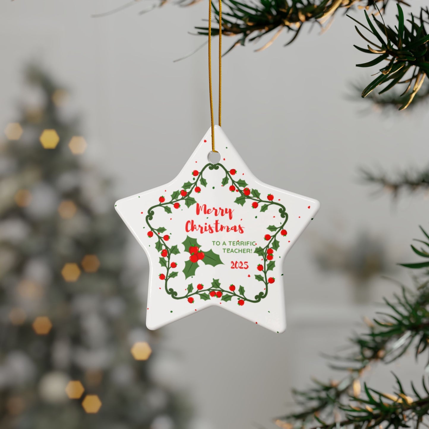 Apple Holly Christmas Ornament