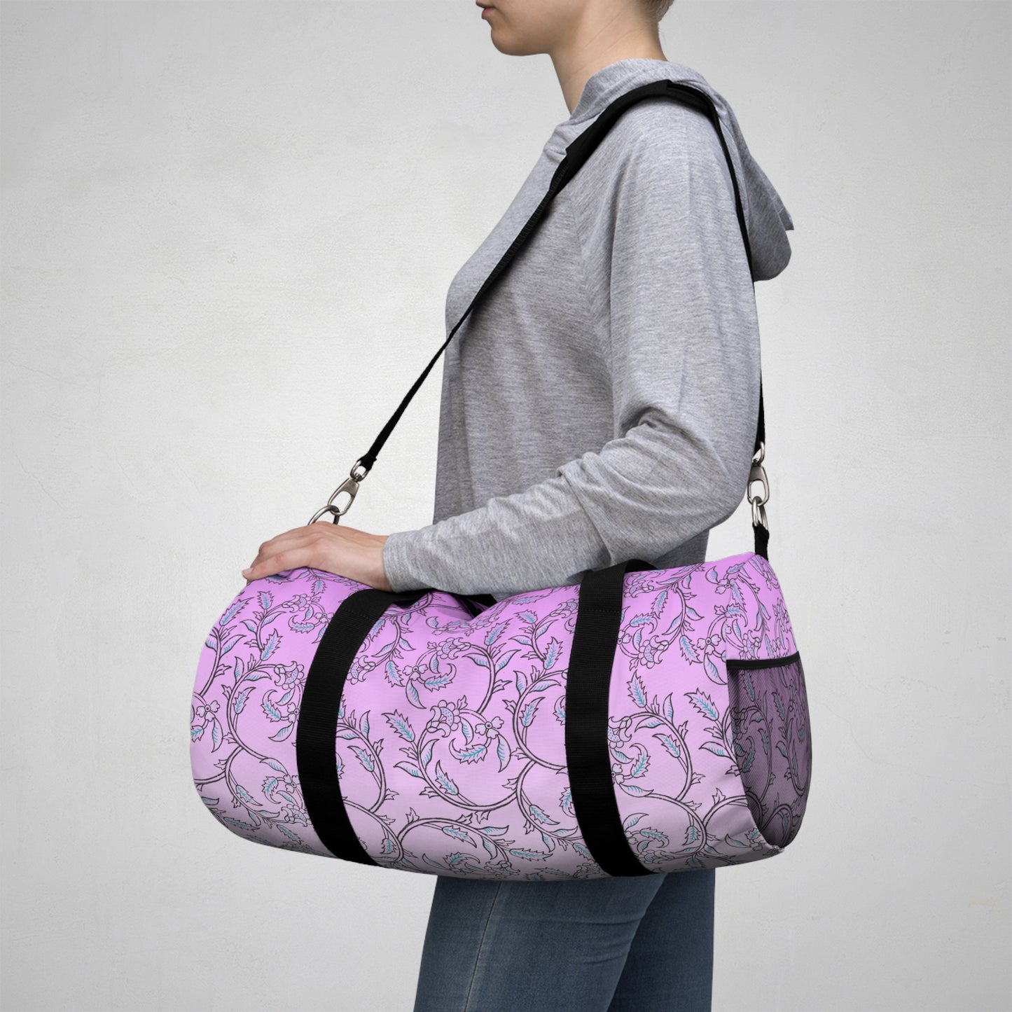Pink Floral Vine Duffel Bag