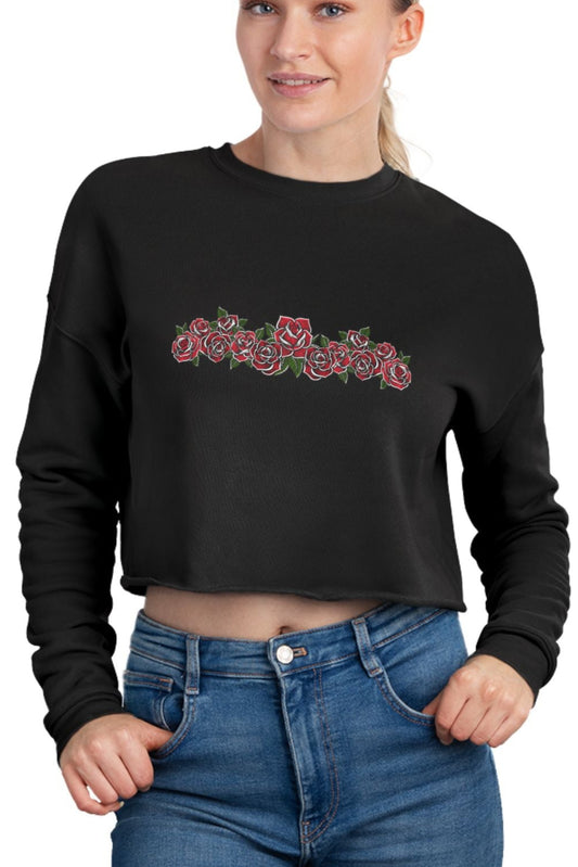 Tattoo Roses Cropped Sweatshirt
