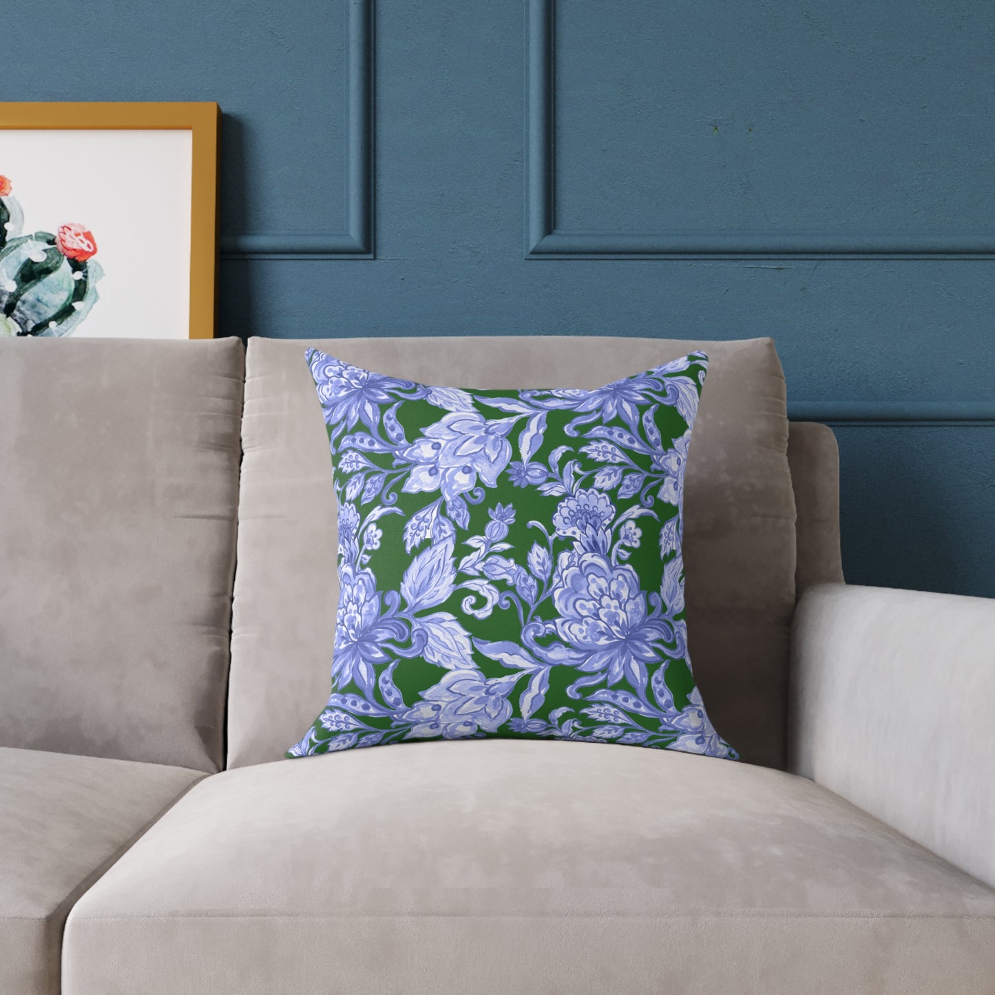 Blue Floral Decorative Pillow