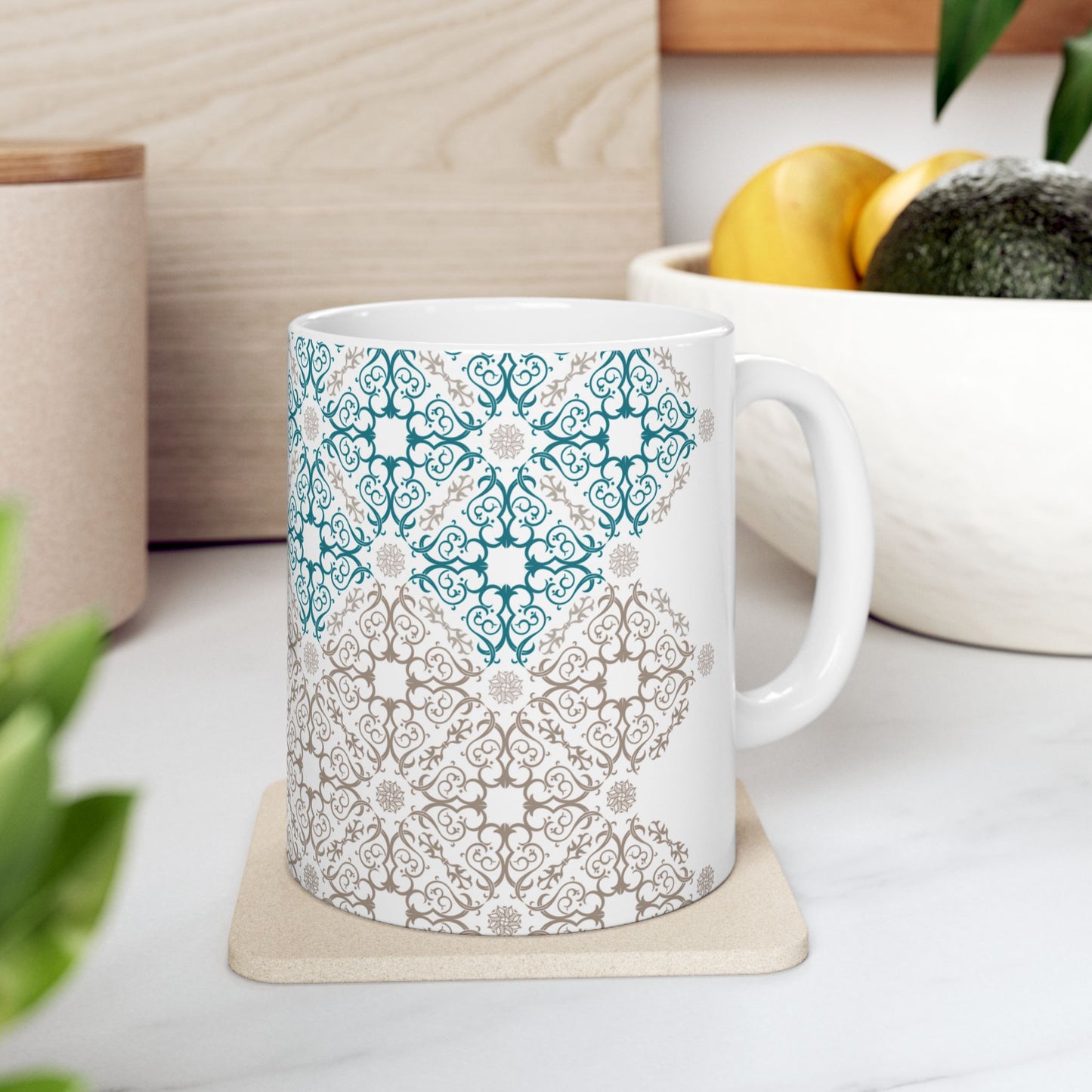 Patterned Ceramic Mug - Blue