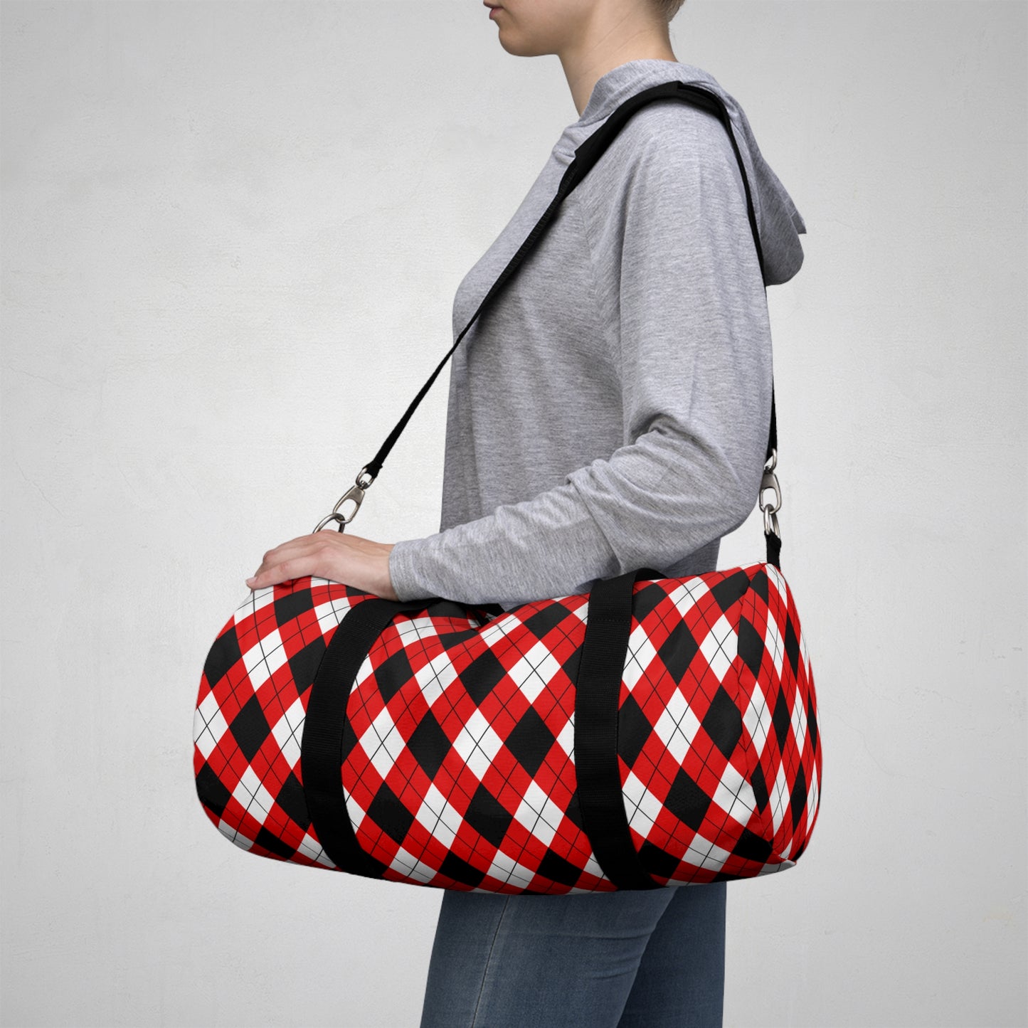 Red & Black Argyle Duffel Bags