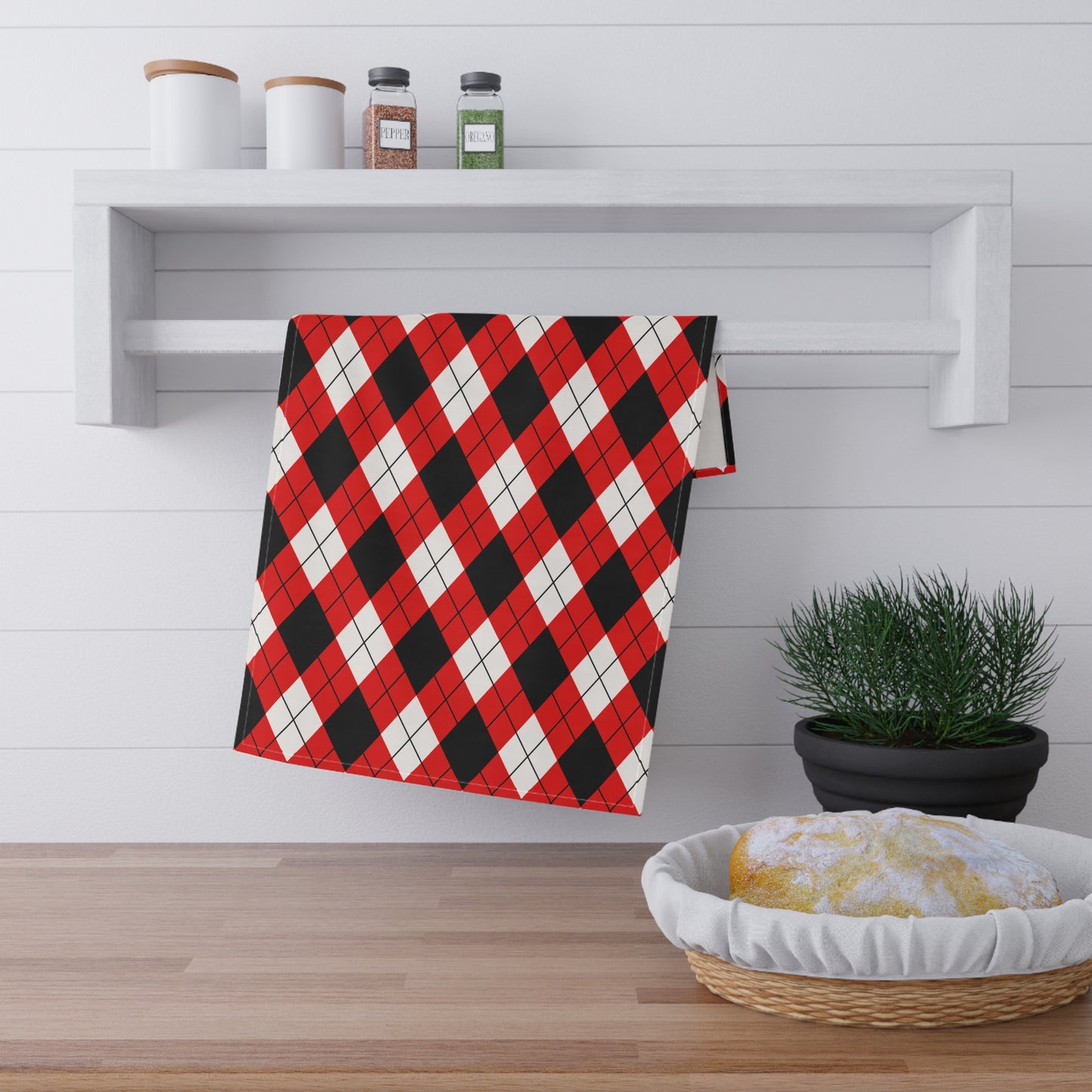 Red & Black Argyle Tea Towel