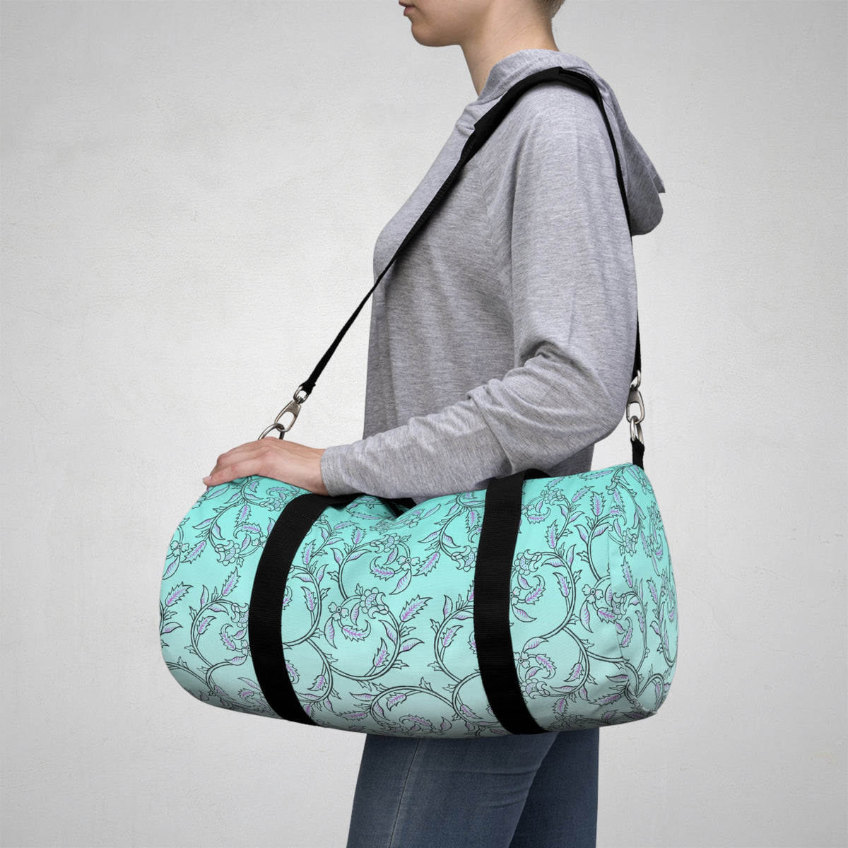 Blue Floral Vine Duffel Bag