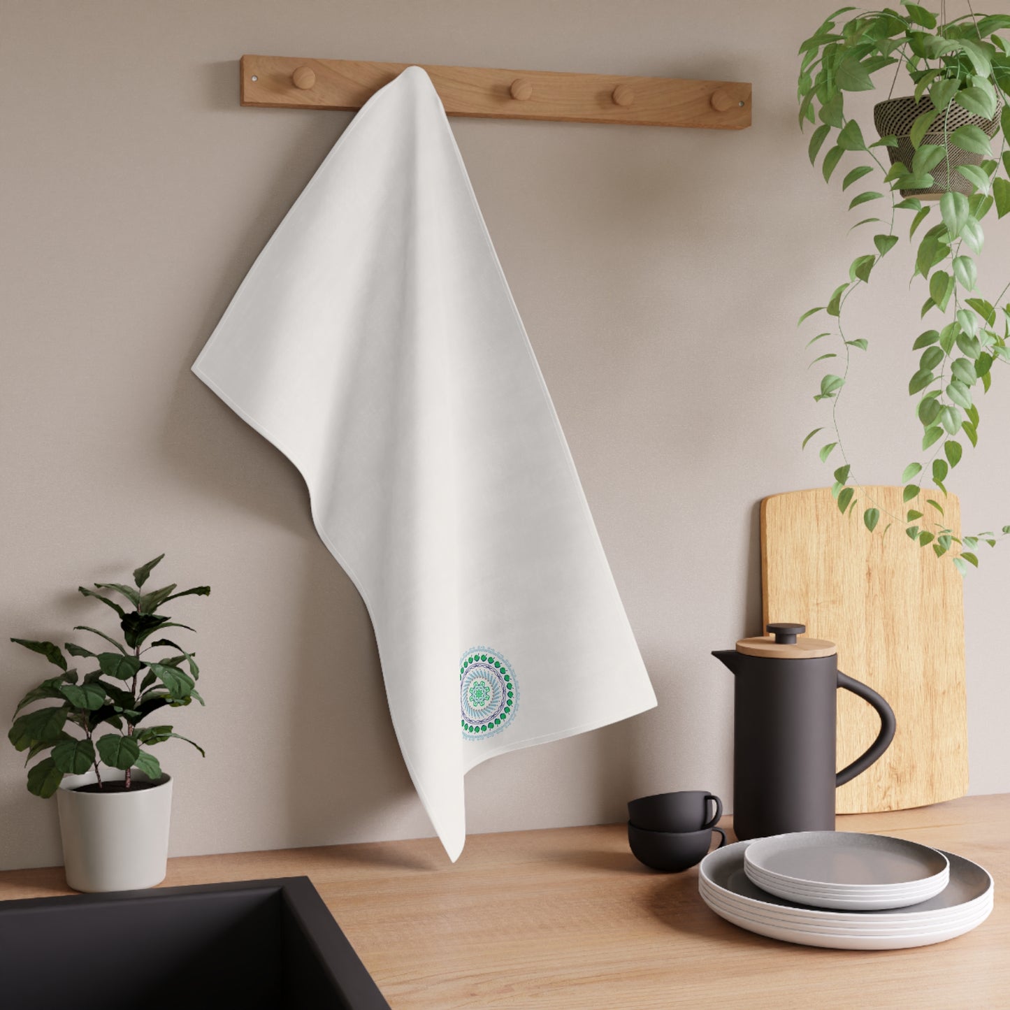 Green Apple Mandala Cotton Tea Towel