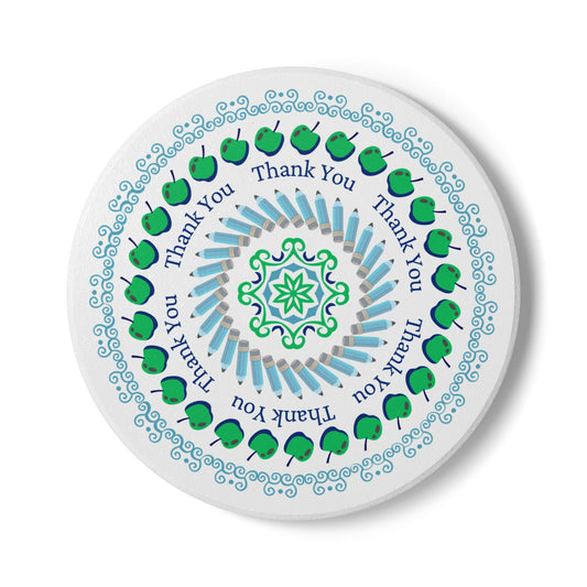Thank You Green Apple Mandala Ceramic Coaster