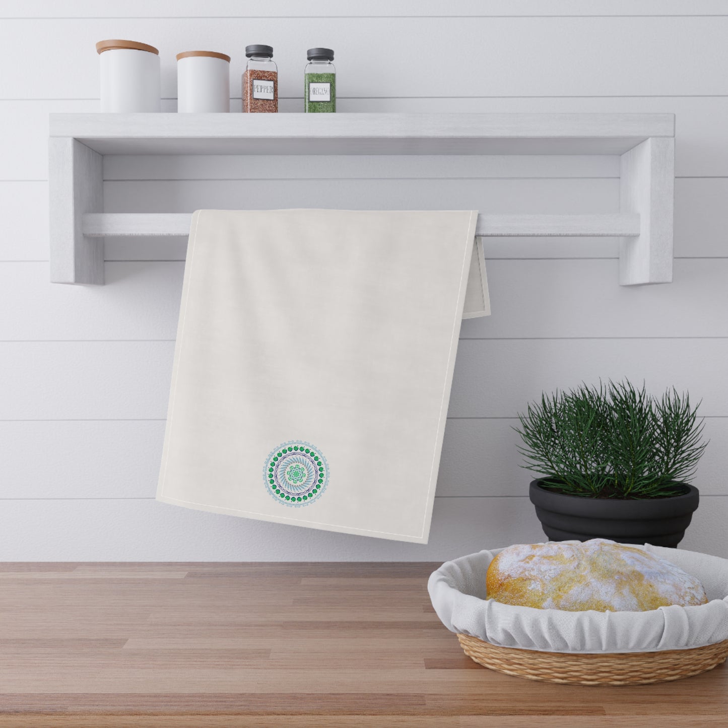 Green Apple Mandala Cotton Tea Towel