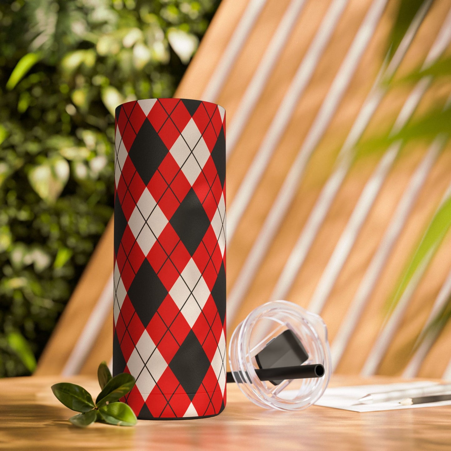 Red & Black Argyle Tumbler, 20oz