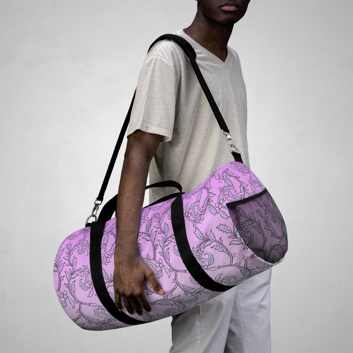 Pink Floral Vine Duffel Bag
