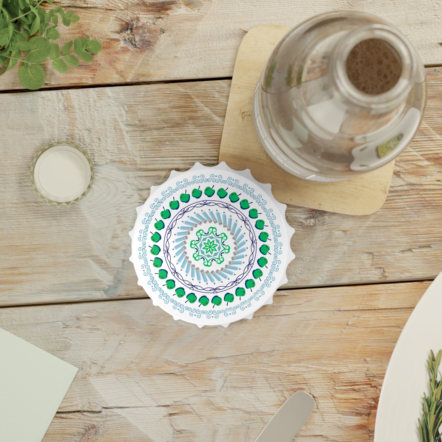Green Apple Mandala Bottle Opener