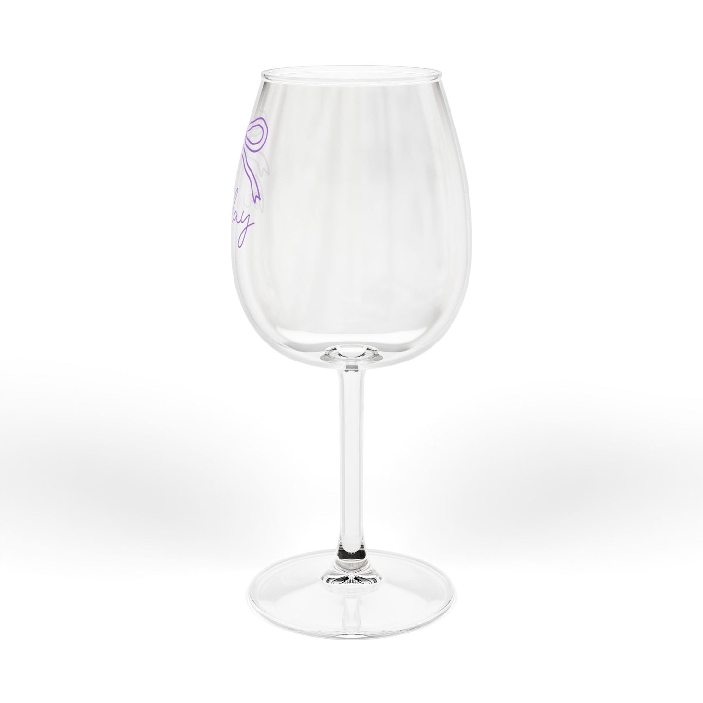 Purple Happy Birthday Ribbon Wine Glass, 12oz