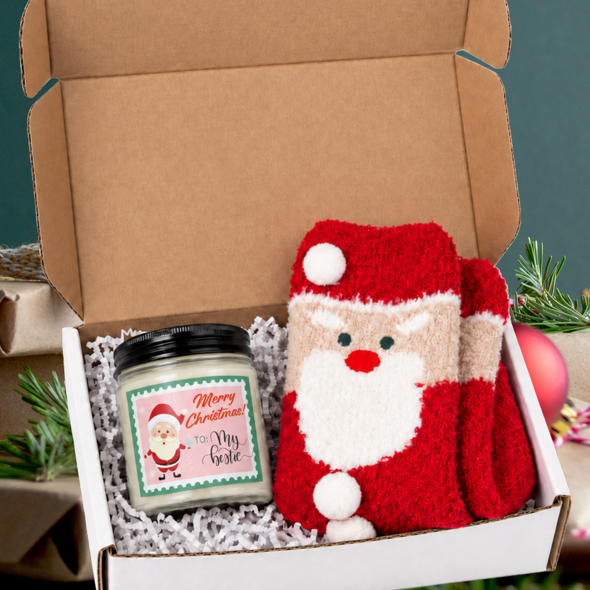 Santa Candle & Socks Gift Set