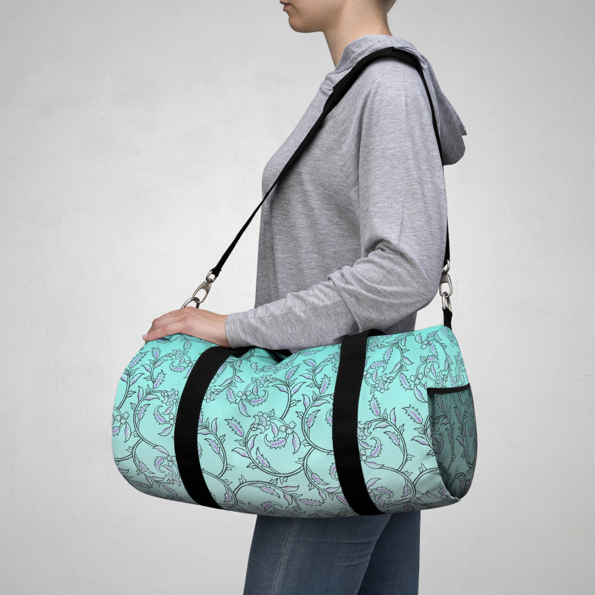 Blue Floral Vine Duffel Bag