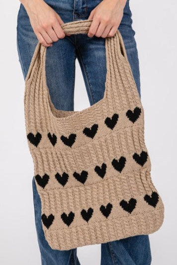 Fame Contrast Heart Crochet Tote Bag