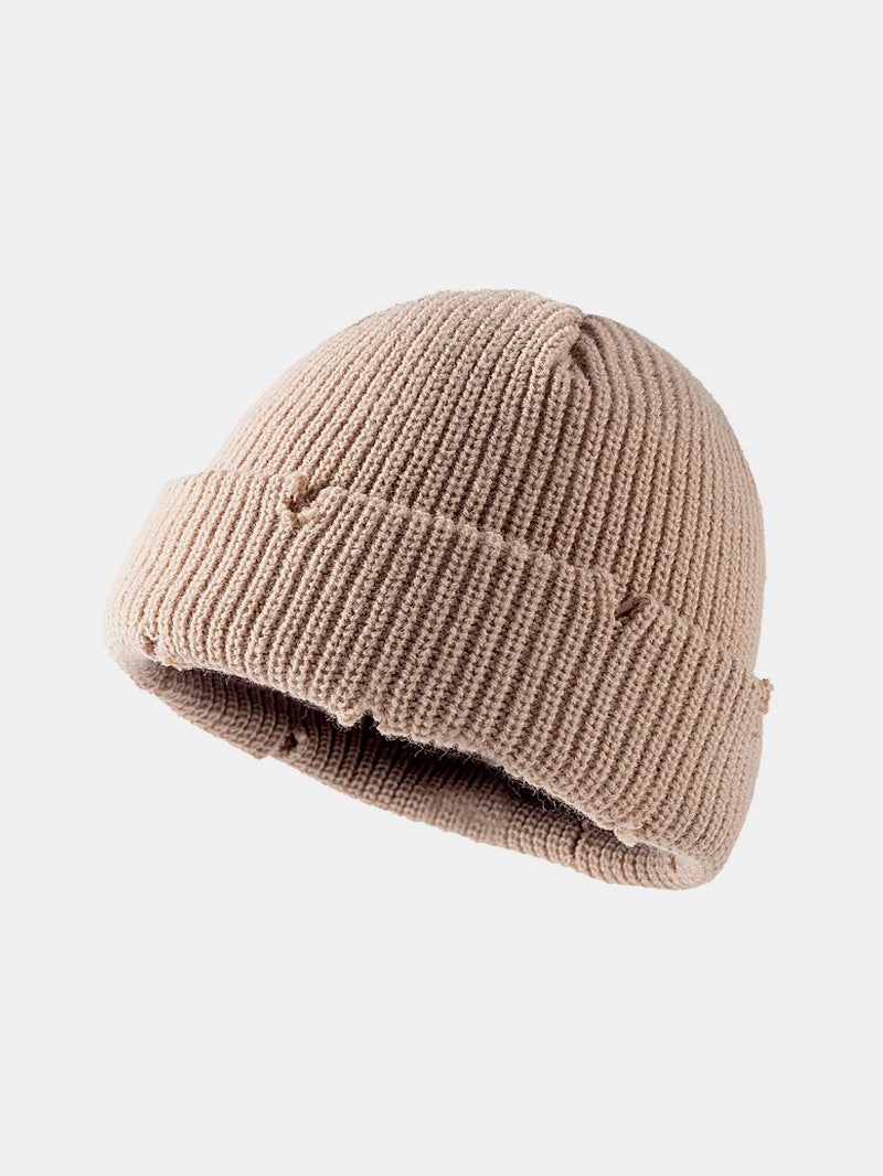 Distressed Cuffed Knit Beanie