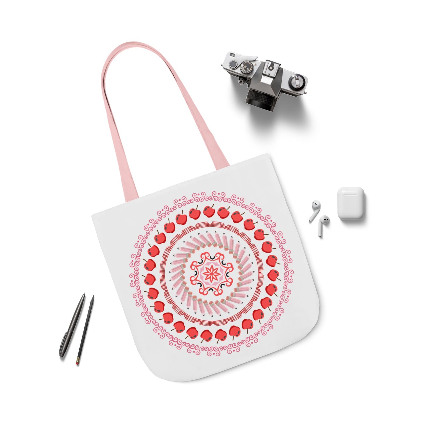 Red Apple Mandala Canvas Tote Bag, 18x18