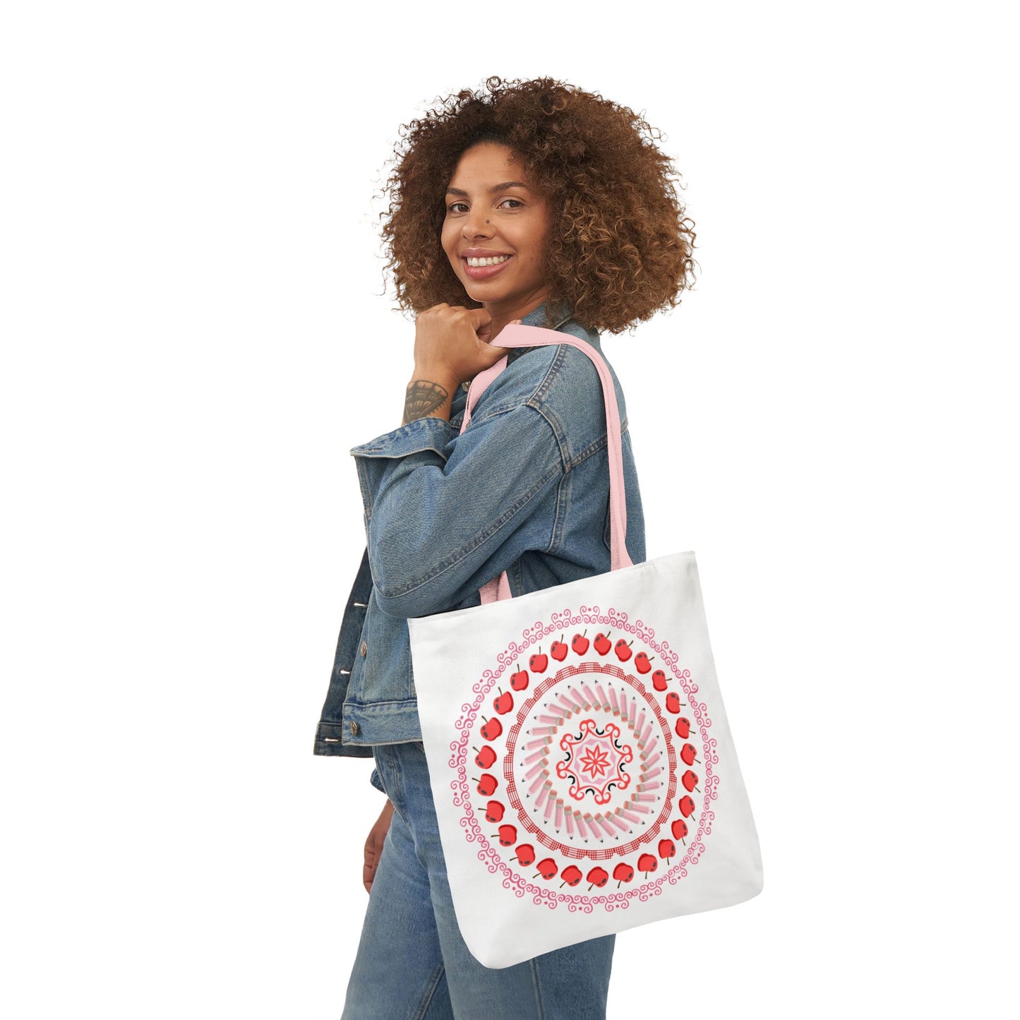 Red Apple Mandala Canvas Tote Bag, 18x18
