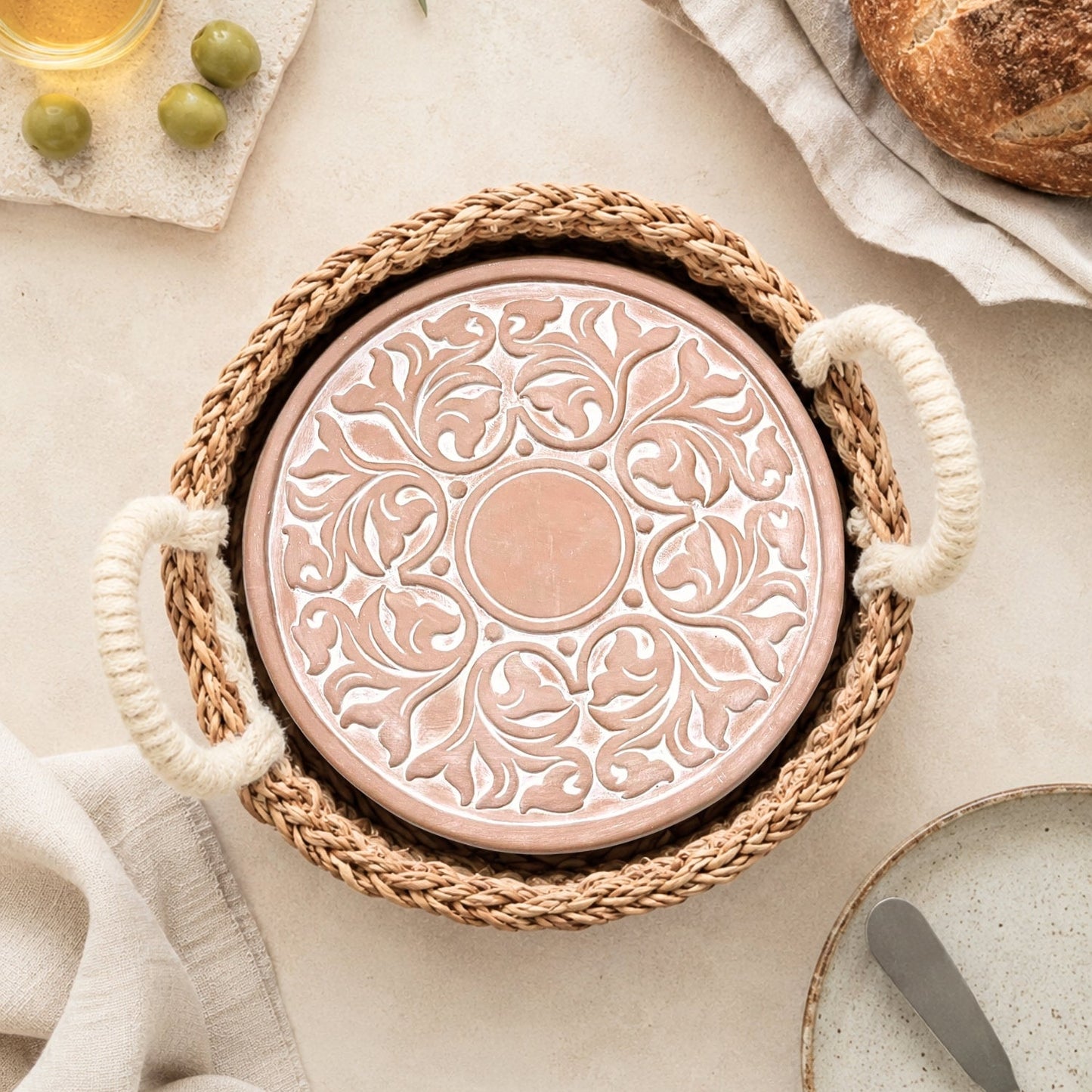 Bread Warmer & Basket - Vintage Vine Round-1