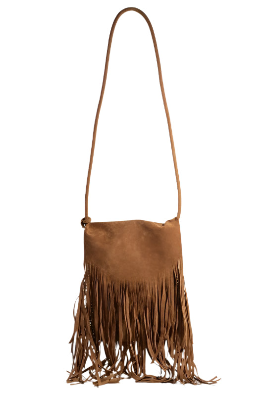 Fame Faux Suede Fringe Rectangle Crossbody Bag-Black