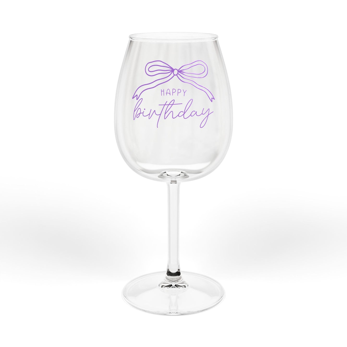 Purple Happy Birthday Ribbon Wine Glass, 12oz