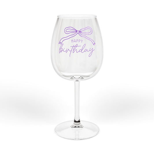 Purple Happy Birthday Ribbon Wine Glass, 12oz
