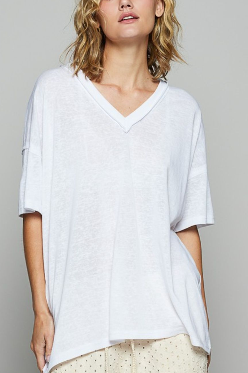 POL V-Neck Half Sleeve T-Shirt Off White