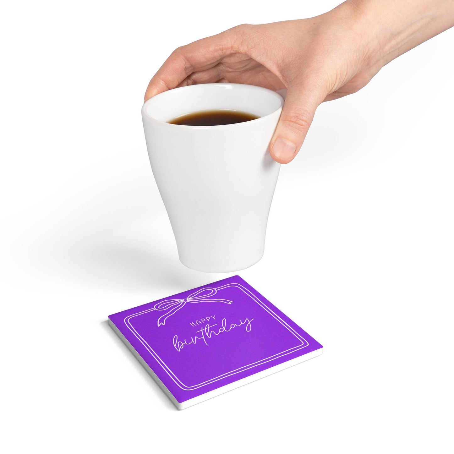 Purple Happy Birthday Ribbon Coaster